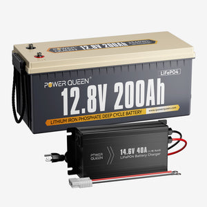 Power Queen 12V 200Ah Plus LiFePO4 Battery + 14.6V 40A Charger