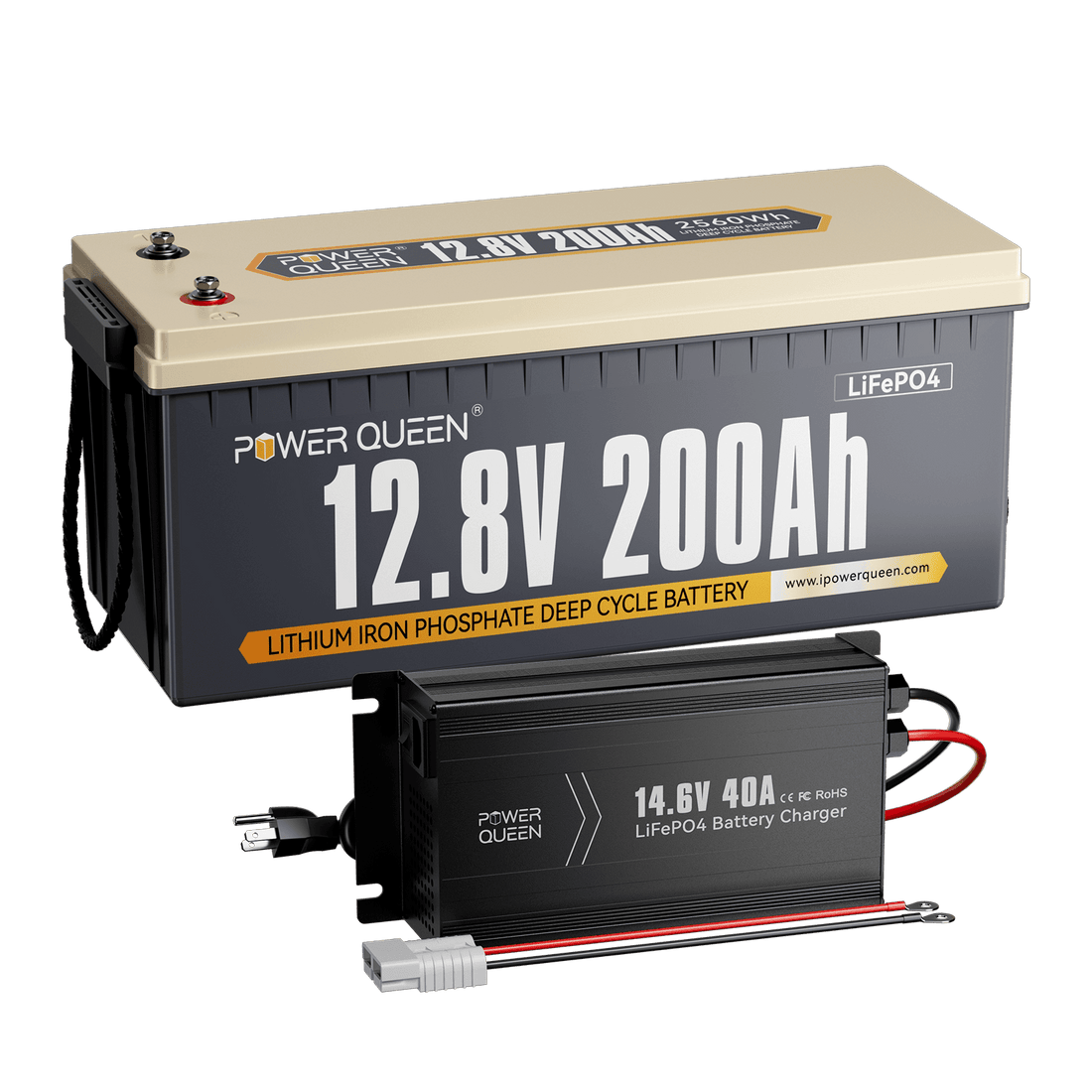 Batterie LiFePO4 Power Queen 12 V 200 Ah + chargeur 14,6 V 40 A