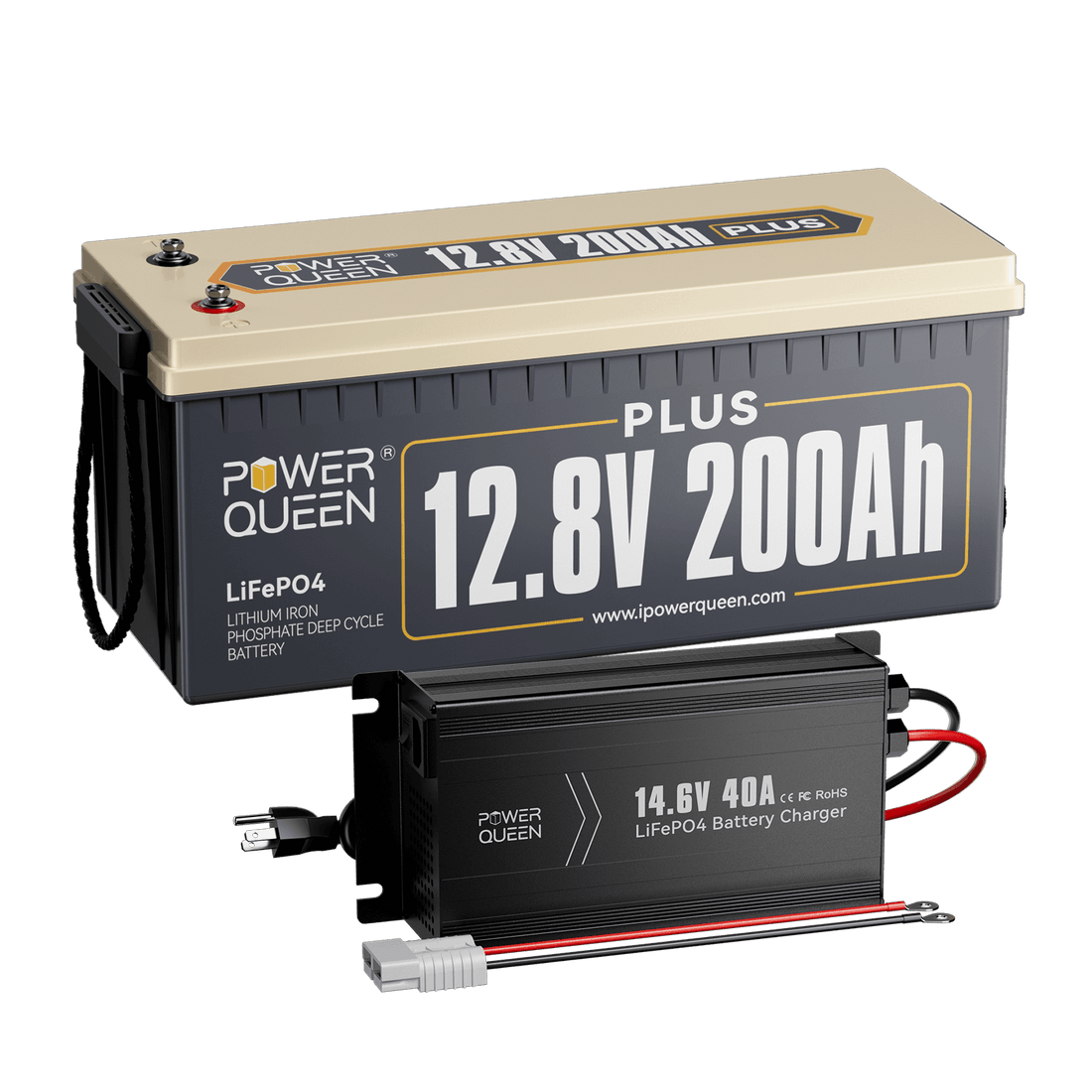 Batterie LiFePO4 Power Queen 12 V 200 Ah Plus + chargeur 14,6 V 40 A