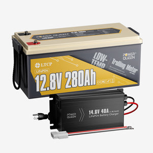 Power Queen 12V 280Ah Low-Temp LiFePO4 Battery + 14.6V 40A Charger