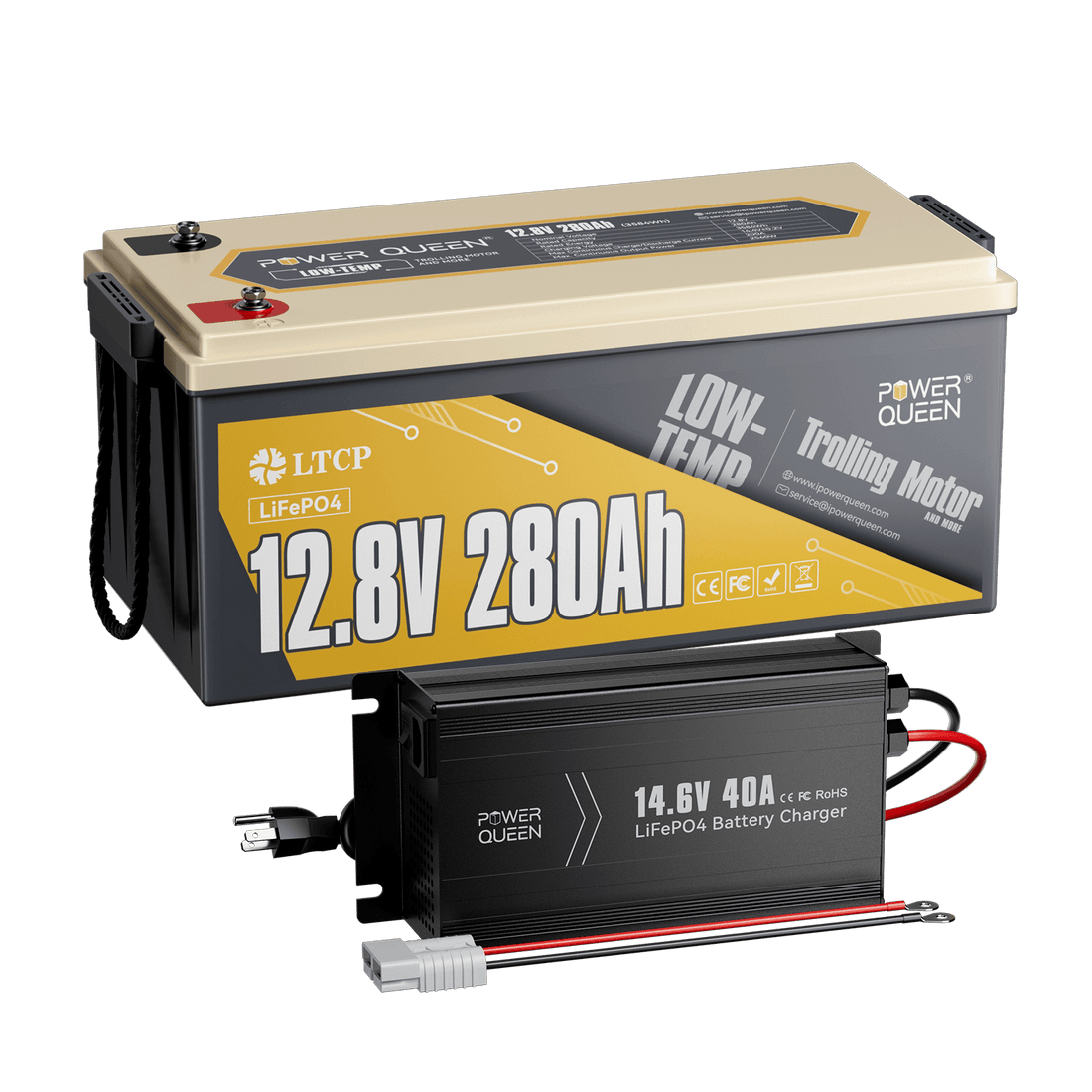 Batterie LiFePO4 basse température Power Queen 12 V 280 Ah + chargeur 14,6 V 40 A