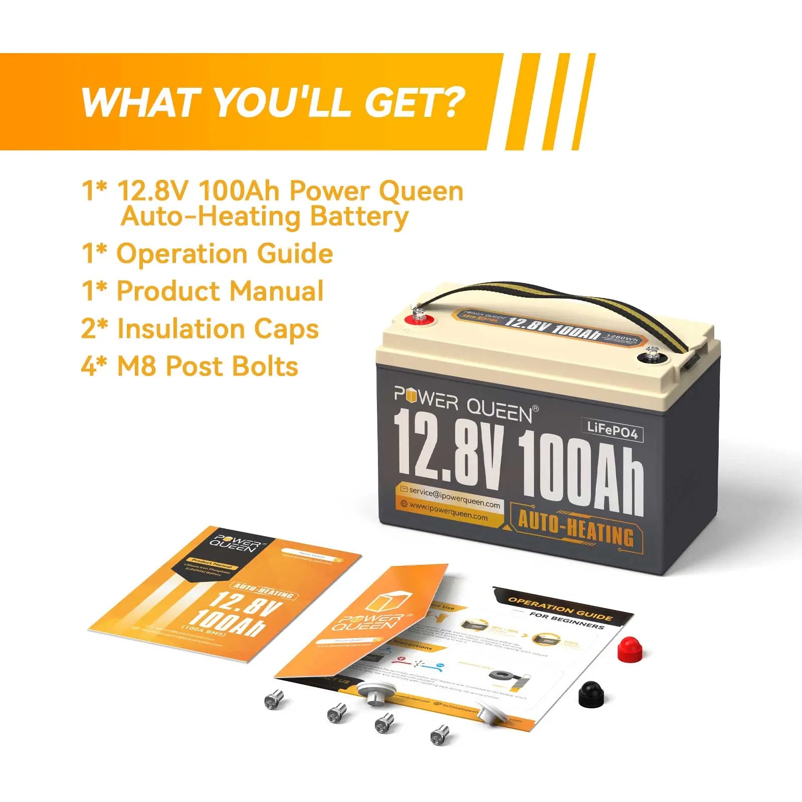 Power Queen 12V 100Ah Self-Heating LiFePO4 Battery
