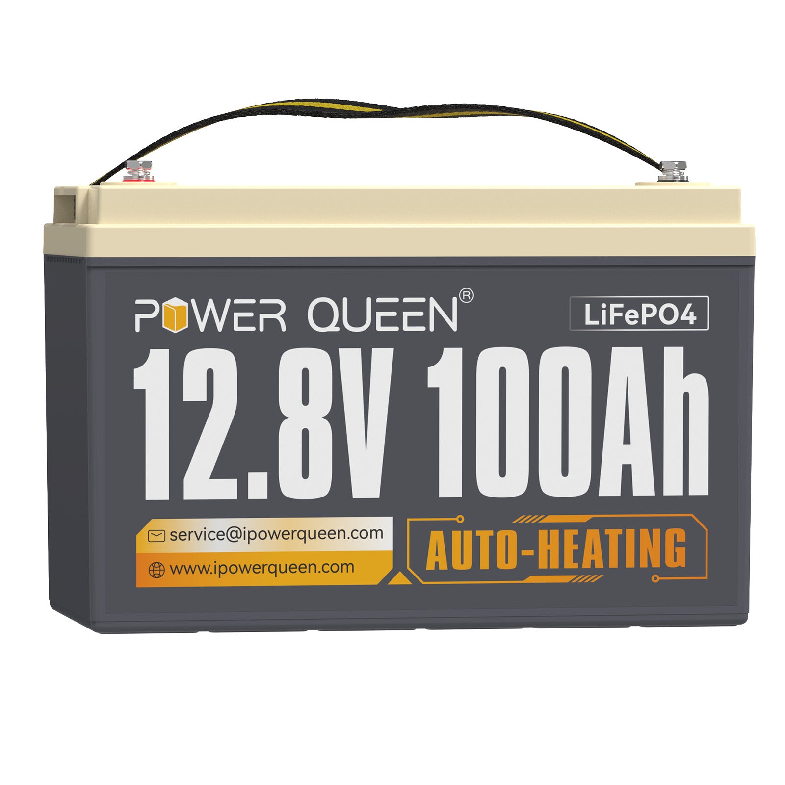 Power Queen 12.8V 100Ah Self-Heating LiFePO4 Battery, Built-in 100A BMS,Match BCI Group 31 Battery Box