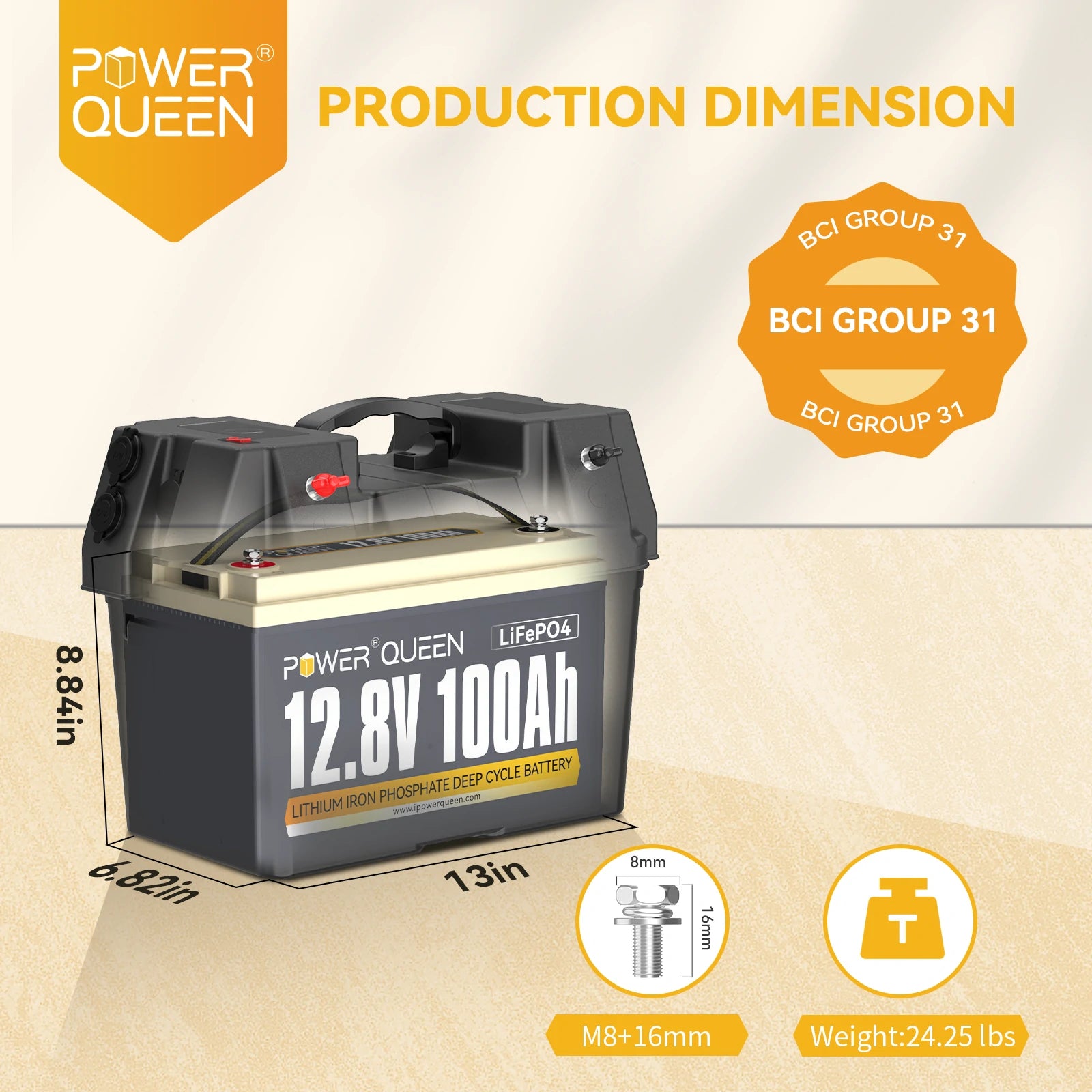 Power Queen 12V 100Ah Deep Cycle LiFePO4 Battery Power Queen CA power-queen-12v-100ah-deep-cycle-lifepo4-battery-power-queen-ca