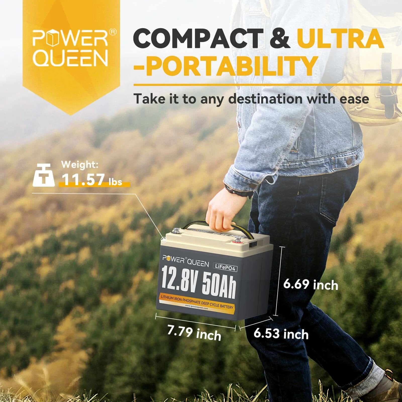Power-Queen-12V-50Ah-LiFePO4-deep-cycle-battery-dimension