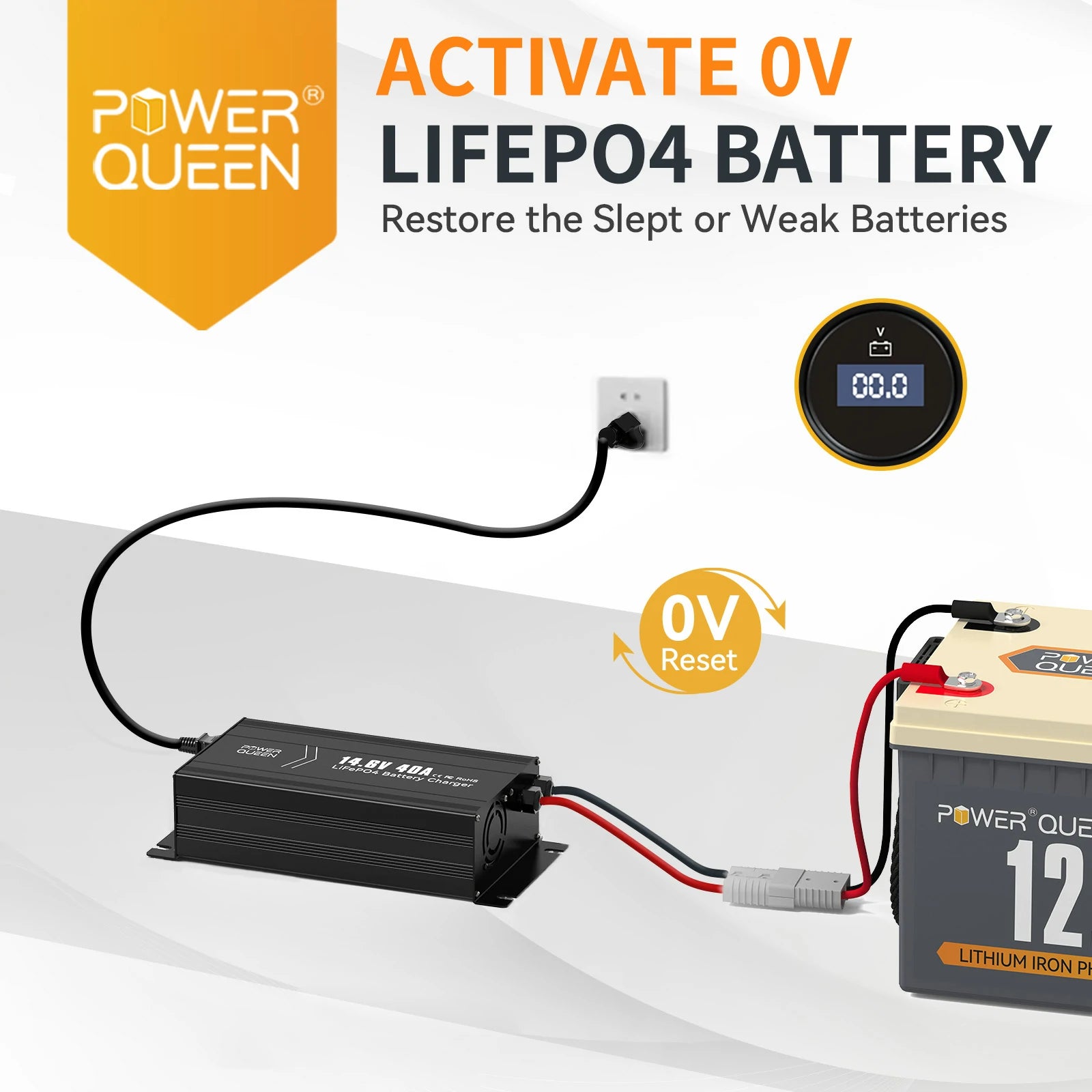 Power Queen 14.6V 40A LiFePO4 Battery Charger for 12V LiFePO4 Battery