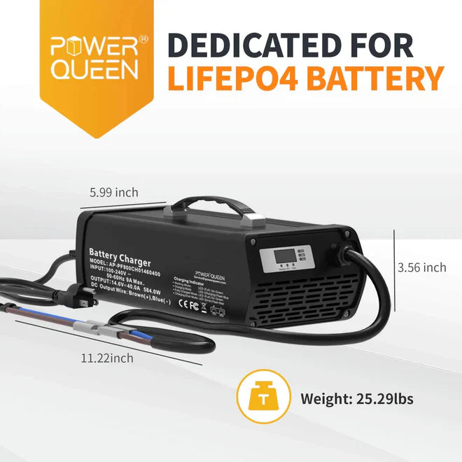 [Like New] Power Queen 14.6V 40A Portable LiFePO4 Battery Charger for 12V LiFePO4 Battery