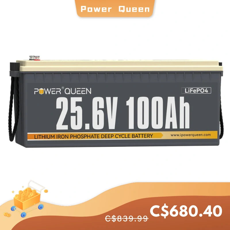 [From C$680.40]Power Queen 24V 100Ah LiFePO4 Battery