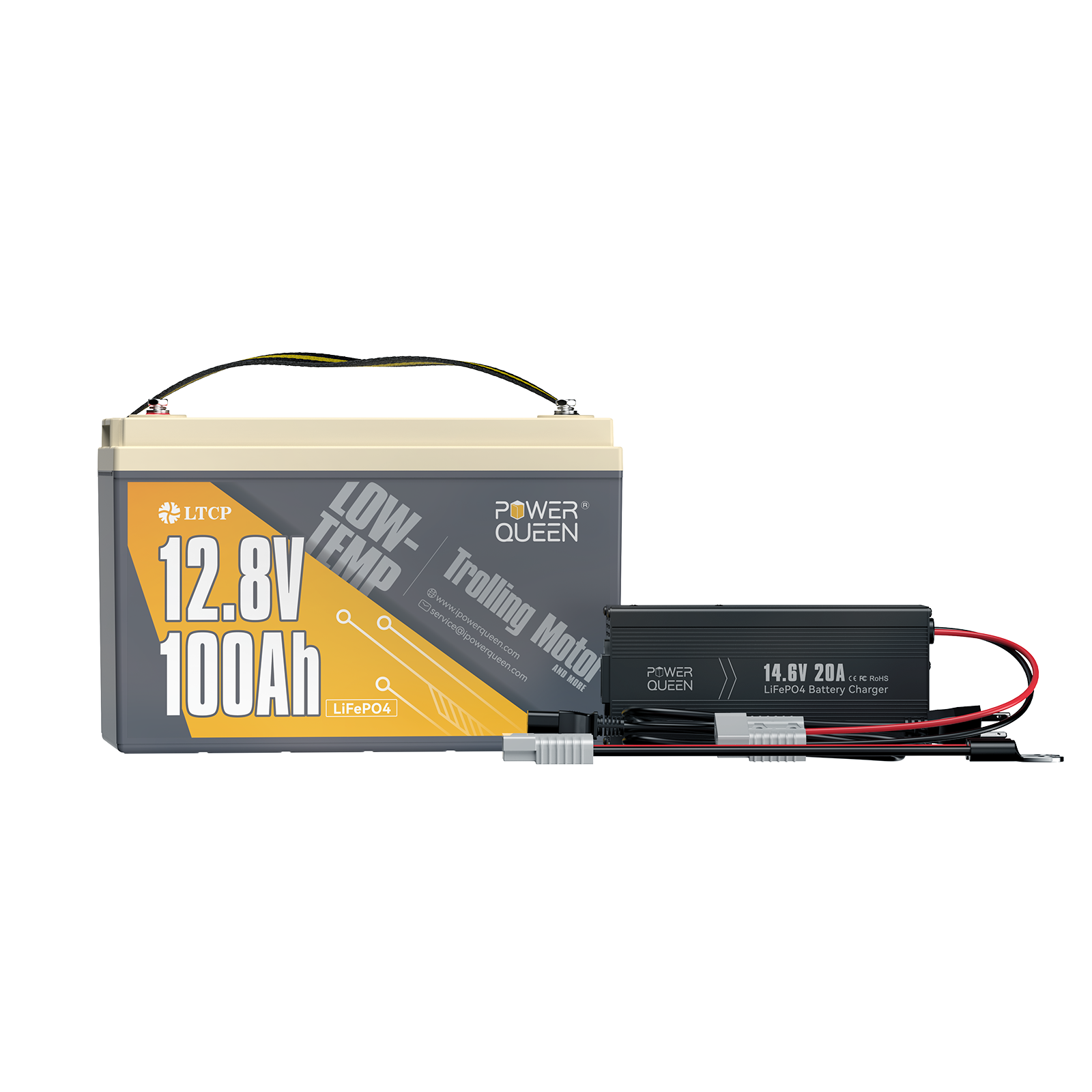 Power Queen 12V 100Ah Low-Temp LiFePO4 Battery + 14.6V 20A Charger