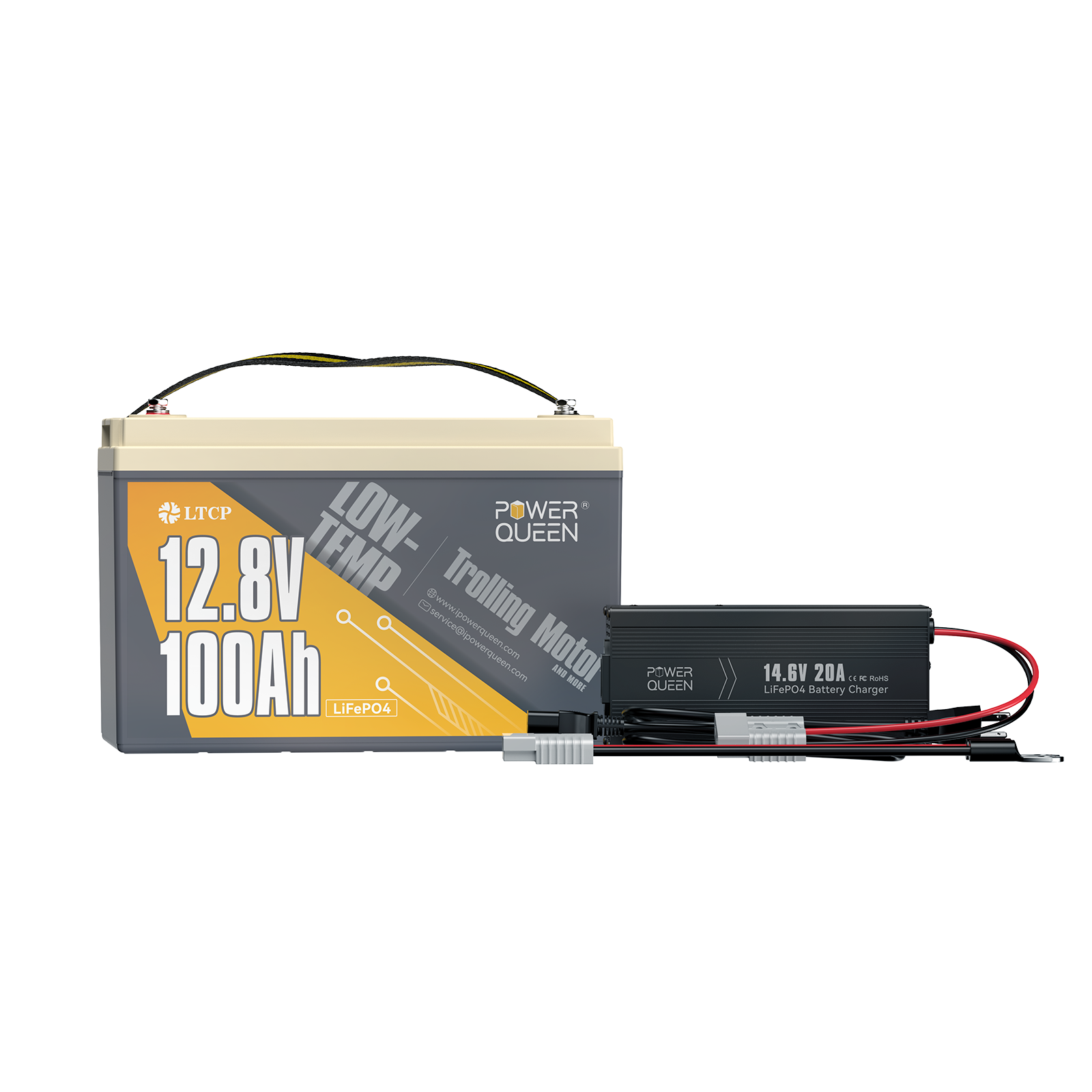 Batterie LiFePO4 basse température Power Queen 12 V 100 Ah + chargeur 14,6 V 20 A