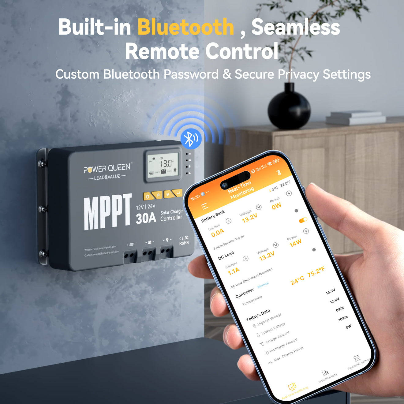PowerQueen smart 30A solar controller with MPPT and Bluetooth