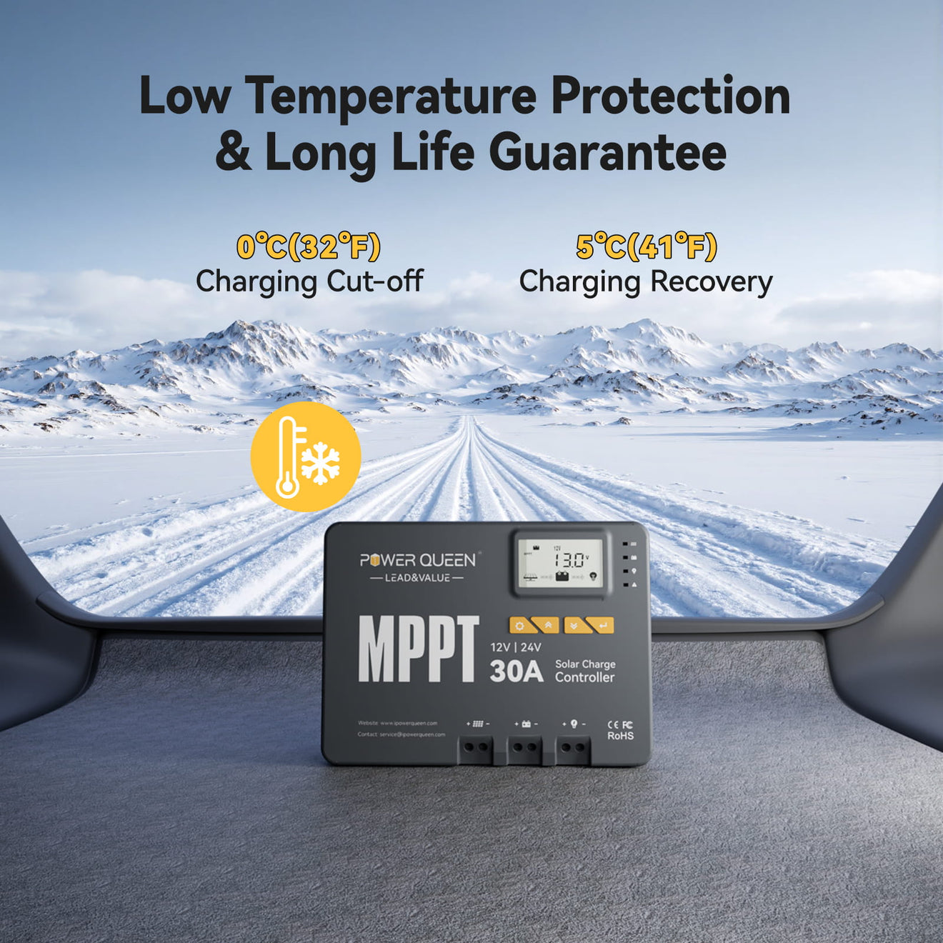 MPPT solar charge controller for 12V/24V systems in cold Canadian climates
