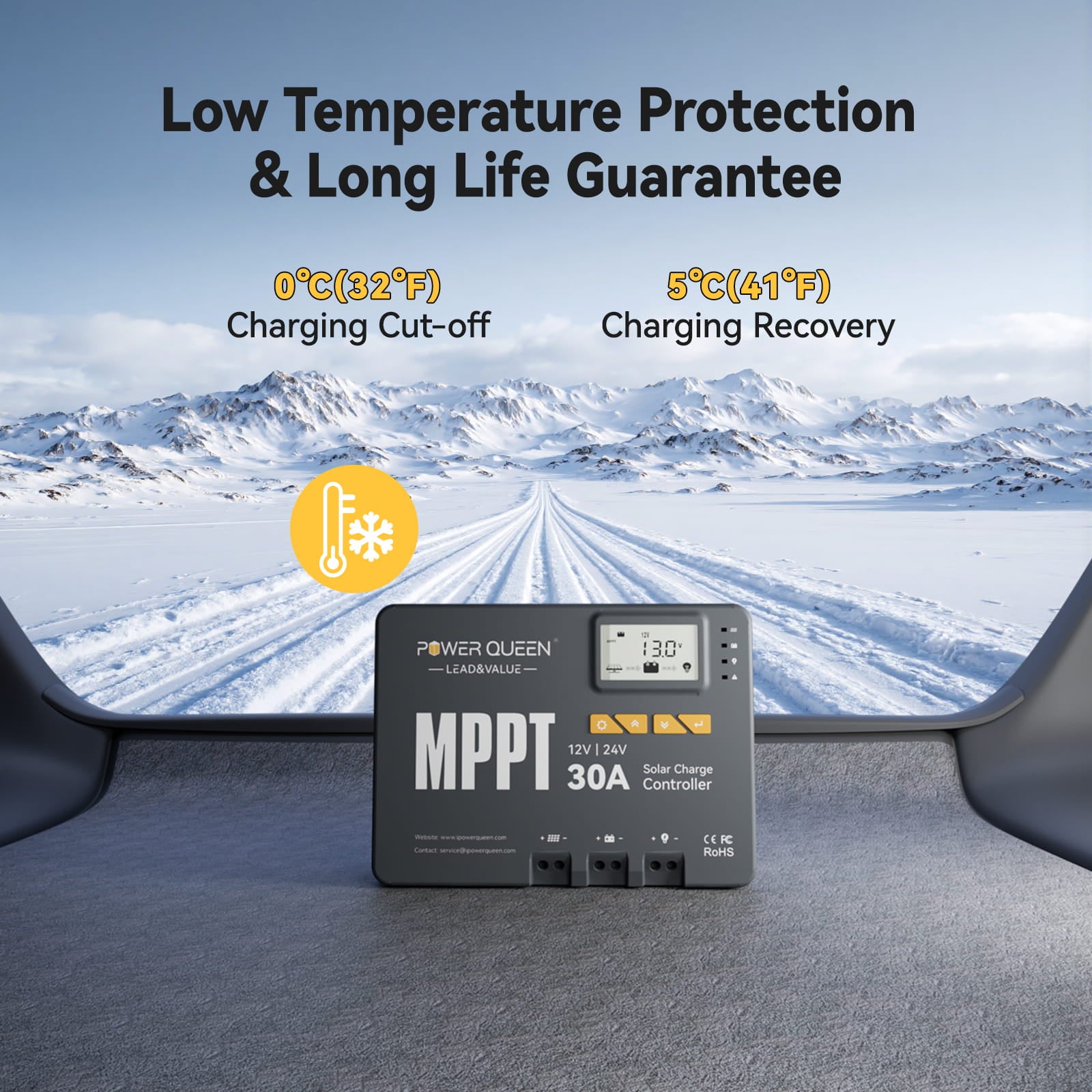 MPPT solar charge controller for 12V/24V systems in cold Canadian climates