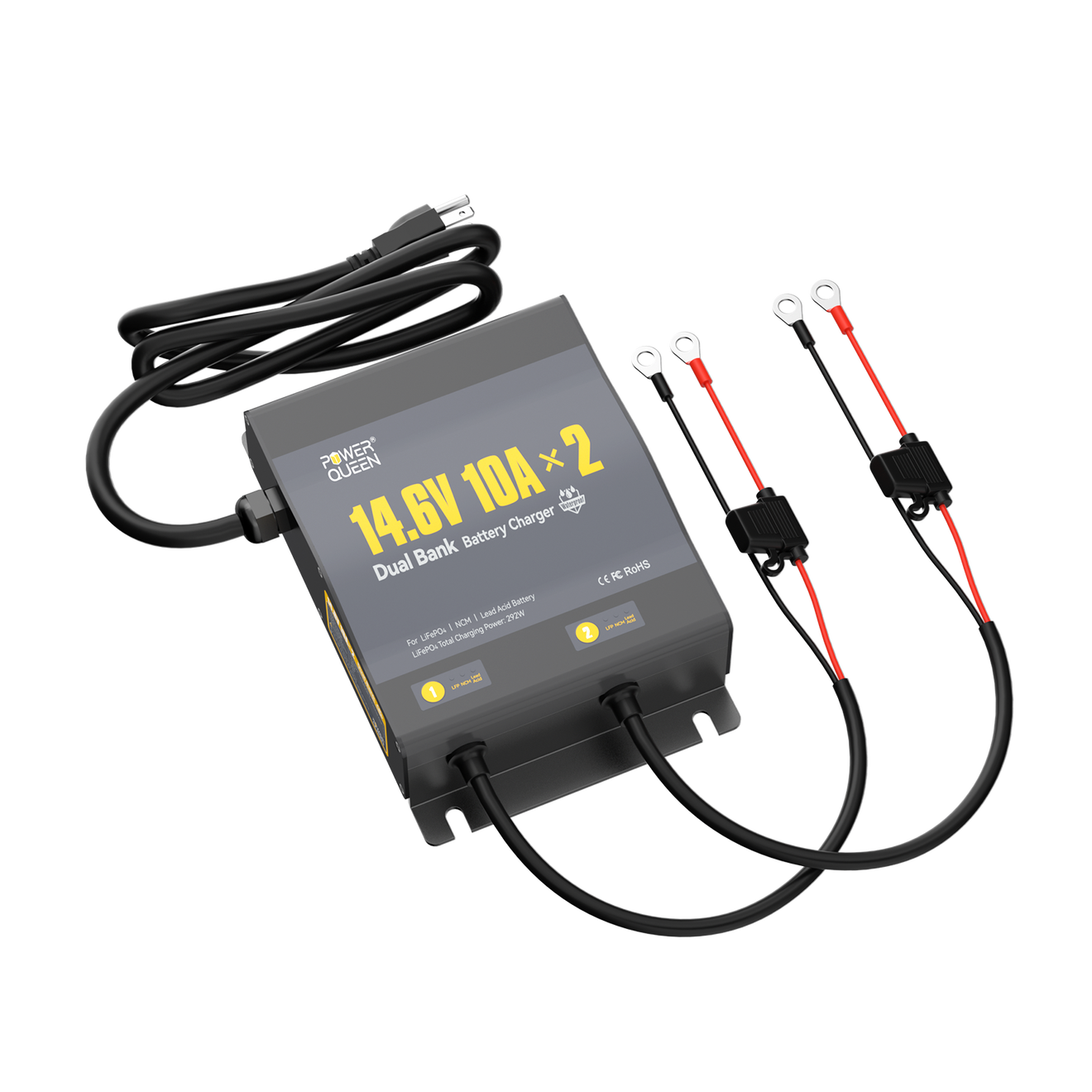 Power Queen 2-Bank 10A (10A/Bank) Dual Smart Battery Charger