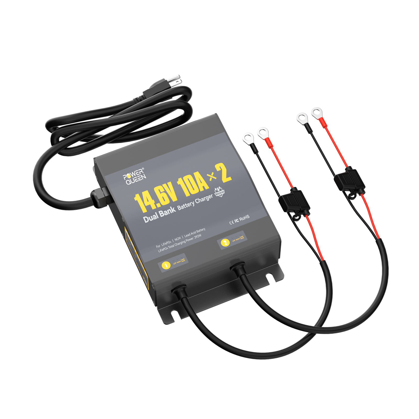 Chargeur de batterie Power Queen 14,6 V 20 A LiFePO4 pour batterie 12 V LiFePO4 