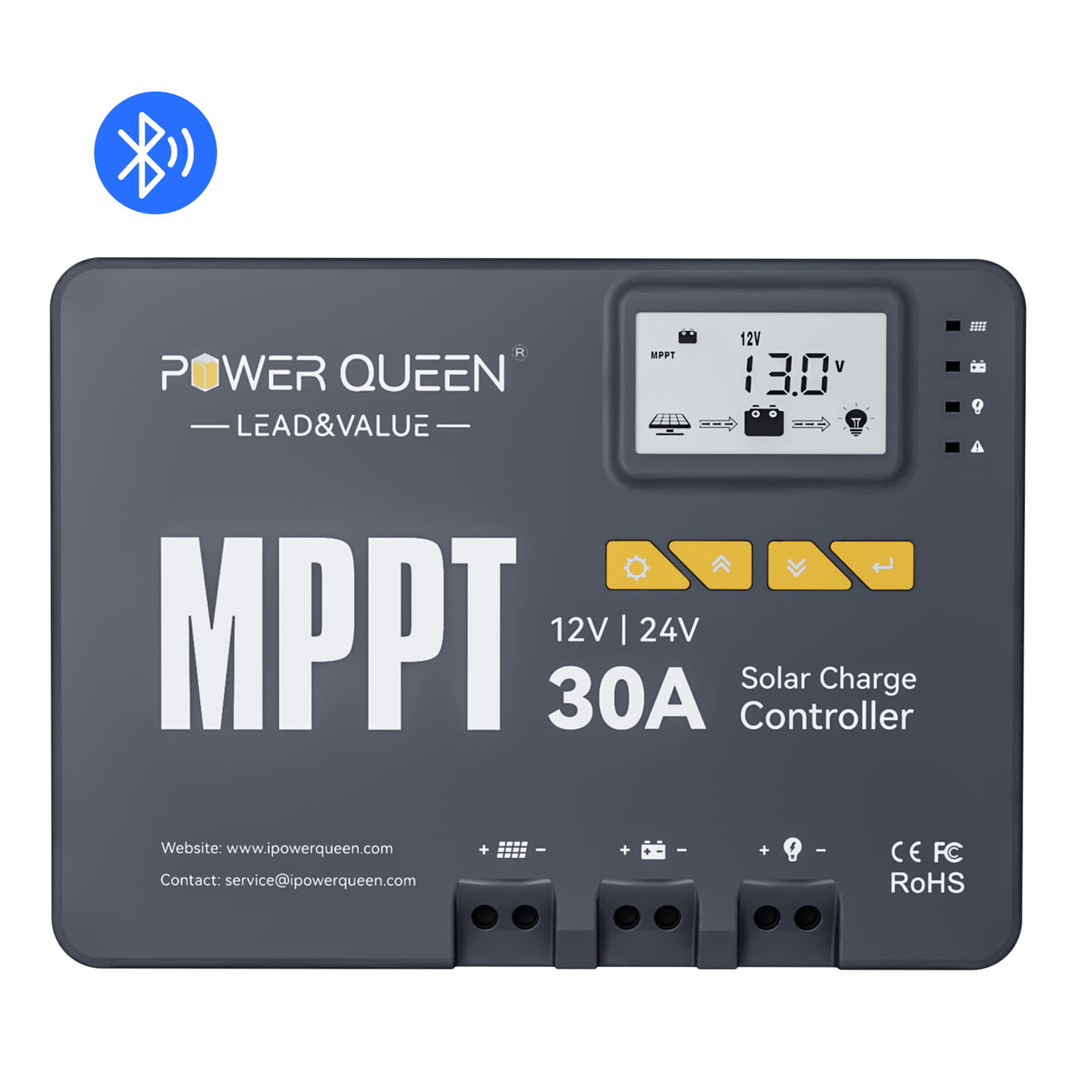 PowerQueen MPPT 30A solar charge controller for 12V/24V systems in Canada