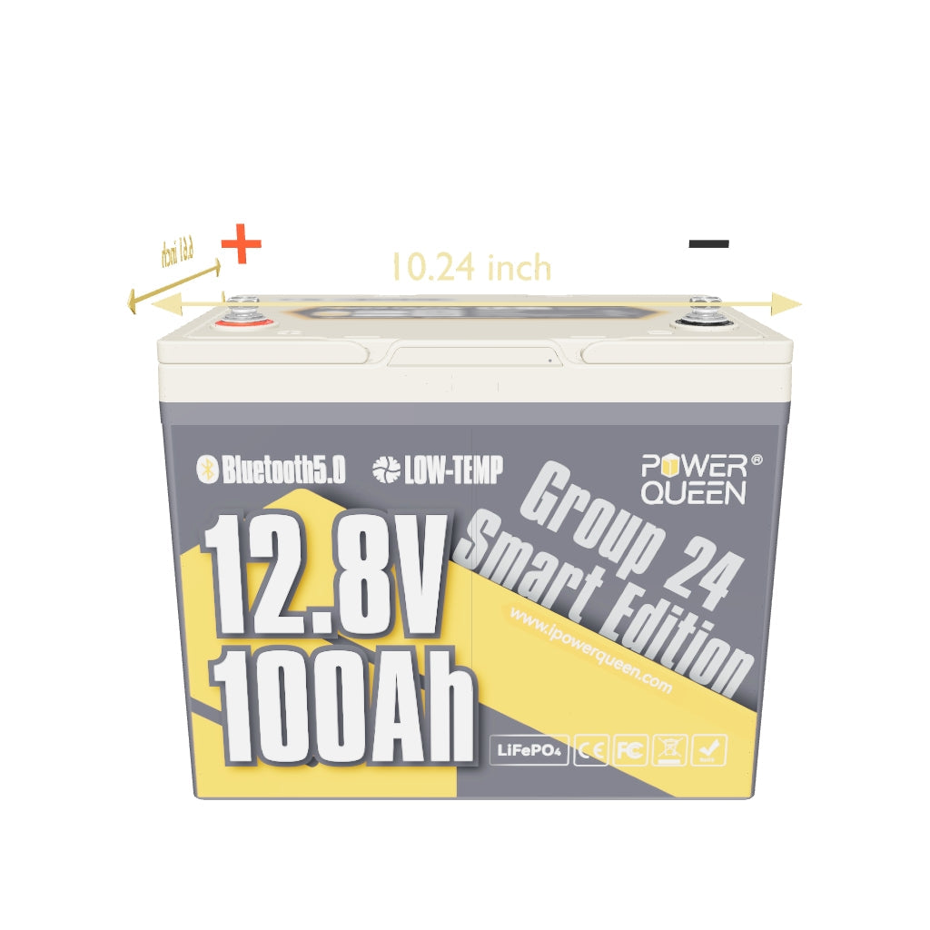 Power Queen 12V 100Ah Group 24 Smart LiFePO4 Battery + 14.6V 20A Charger