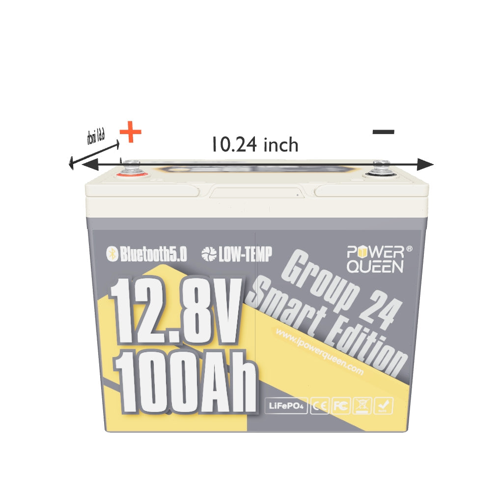 [Like New] Power Queen 12V 100Ah Group 24 Smart Deep Cycle LiFePO4 Battery