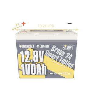Power Queen 12V 100Ah Group 24 Smart Deep Cycle Lithium Battery
