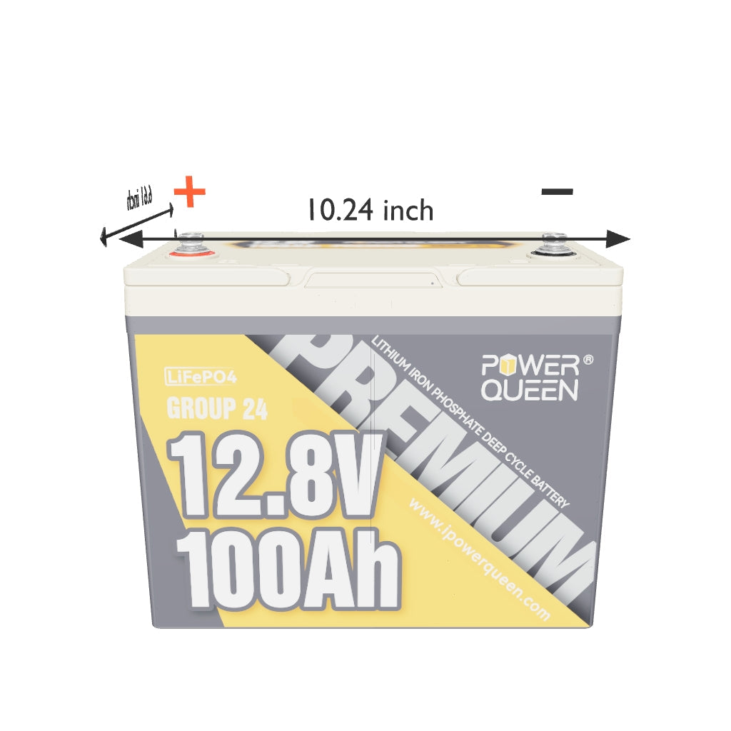 Batterie LiFePO4 Power Queen 12 V 100 Ah Premium, compatible avec le boîtier de batterie BCI Groupe 24