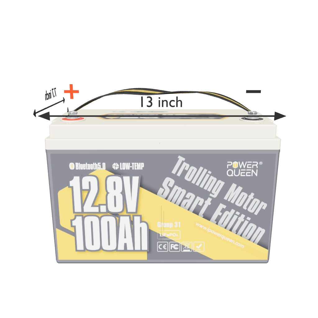 Power Queen 12V 100Ah Low-Temp Smart LiFePO4 Battery + 14.6V 20A Charger