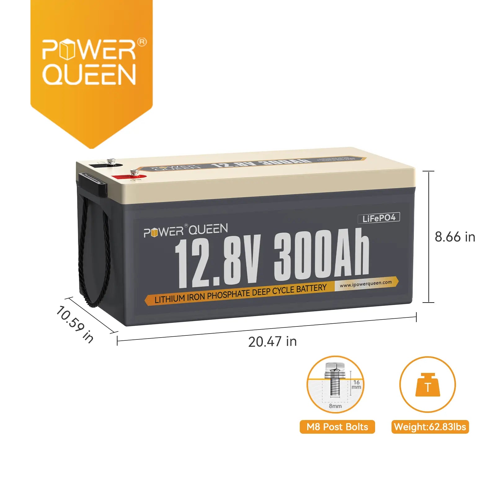 【Pre Order】Power Queen 12.8V 300Ah LiFePO4 Battery, Built-in 200A BMS